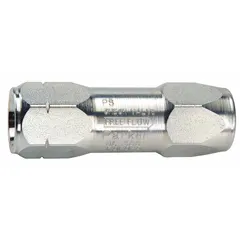 This Parker general purpose check valve features a steel body with SAE O-Ring Boss inlet and outlet connections. It is designed to allow fluid flow in one direction while preventing backflow in hydraulic systems. Typical applications include industrial machinery, mobile equipment, and fluid power circuits requiring one-way flow control.