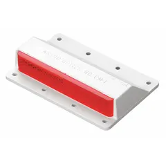 Red curb marker with one-way reflective lens for asphalt surfaces. Installs via adhesive pad; no hardware included. Meets applicable federal and state requirements. Suitable for traffic guidance and hazard marking in roadways and parking areas.