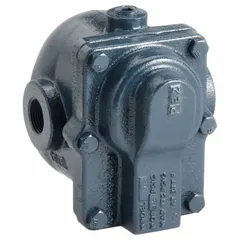Cast iron in-line float and thermostatic steam trap with 3/4 in FNPT connection. Rated for 1,800 lb/hr capacity, 75 psi maximum pressure, and 377°F maximum temperature. Stainless steel float. Designed for horizontal installation. Used to drain condensate from steam lines in heating systems and process mains.
