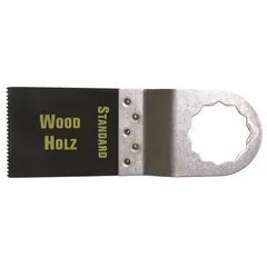 This FEIN 12-point mounted blade is designed for flush cutting in wood. Made of carbon steel, it has an overall length of 4 13/16 inches. Suitable for precise, close-to-surface cuts in carpentry, flooring, and trim work.