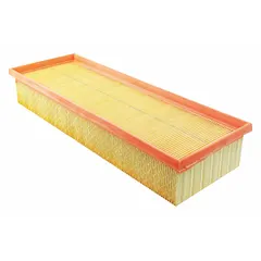 Rectangular panel engine air filter with an overall length of 13 7/8 inches. Designed for Chevrolet buses. Traps airborne contaminants to protect the engine in heavy-duty fleet applications.