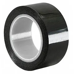 Single-sided sealing tape with black polyethylene film backing and rubber adhesive. Measures 1 inch wide, 5 yards long, 9.5 mil thick. Suitable for indoor and outdoor construction sealing applications such as vapor barriers and duct sealing.