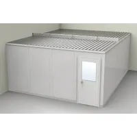 This 2-wall unassembled in-plant office measures 20 ft x 16 ft x 8 ft and features steel construction with gray vinyl-covered drywall. It is rated STC 31 for sound reduction, suitable for creating quiet workspaces within industrial facilities. The office is supplied unassembled for on-site installation