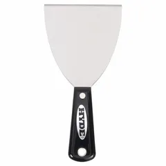 Standard scraper with a stiff, straight carbon steel blade and a nylon handle. Designed for general scraping tasks such as removing paint, adhesive, or residue from flat surfaces. Suitable for use in construction, maintenance, and renovation work.