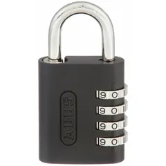 TSA approved combination padlock with aluminum body and steel shackle. Silver dial for easy reading. Designed for securing luggage and travel bags, allowing TSA agents to open with master key when necessary.