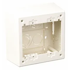 Plastic off-white deep 2-gang device box designed for use with Pan-Way® T-45 nonmetallic single-channel raceways. Screw-on mounting style provides secure attachment. Suitable for enclosing electrical connections in raceway systems.