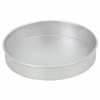 Round cake pan made of uncoated aluminized steel with a closed bead edge. Silver finish, solid construction, 6-inch diameter. Suitable for baking round cakes in commercial or home kitchens