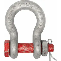 This CROSBY anchor shackle is designed for lifting and rigging applications, connecting chains, slings, or other hardware to a load or anchor point. It has a working load limit of 4,000 lb and a width between eyes of 13/16 in. The shackle features a silver body color.
