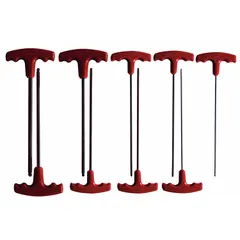 This T-shaped hex key set includes 9 pieces with SAE sizing, single ball end, and long length. The black oxide finish provides corrosion resistance. Suitable for tightening or loosening hex socket screws and bolts in maintenance, assembly, and repair tasks.