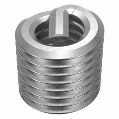 Free-running helical insert with tang for installation, made from 18-8 stainless steel. Features M3-0.50 metric coarse thread and plain finish. Used to repair or reinforce threads in metal components such as aluminum, cast iron, or steel. Supplied in a 12-pack.