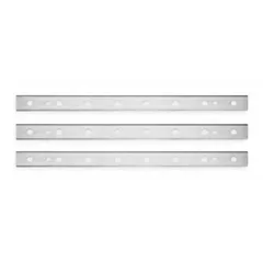Set of three high speed steel replacement blades for use with the DW735 planer. Designed to resurface and smooth rough lumber, providing clean cuts on both hardwood and softwood. Each blade is made of steel and fits the DW735 model specifically for proper alignment during planing operations.