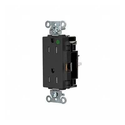HUBBELL Receptacle: Hospital Grade, Decorator Duplex, 5-15R, Black, 125V AC, 15 A - General Purpose Receptacles