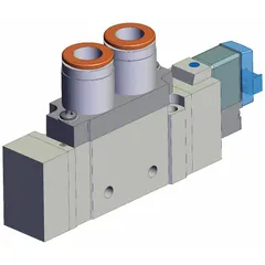 Solenoid Valve: SY7000 Series, Single Solenoid, Five-Way / Two-Position, 5 Ports, 24V DC, 3/8 in NPT (MPN SY7120-5LOZ-N11T). Key specifications — attr1082345: Single Solenoid Monostable; attr1082298: Plug-In; attr1082321: Internal Pilot; attr1082278: SY7120-5LOZ-N11T; attr1082335: Non-Locking; attr1082343: Solenoid Air Control Valve; attr1082348: SY7000.