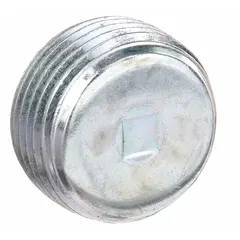 Steel blank plug with electroplated finish, 1-inch trade size, NPT male-to-male threading. Used to seal unused openings in explosionproof enclosures, junction boxes, and conduit systems in hazardous locations, preventing ingress of dust, moisture, and gases.