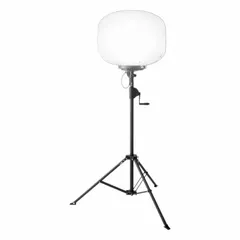 This corded tripod balloon light delivers up to 42,000 lm of bright, shadow-free illumination. It extends to a maximum height of 9 ft and operates on 110 to 240V AC. With an IP65 rating, it is suitable for use in dusty or wet environments on construction sites, film sets, emergency response scenes, and outdoor events.
