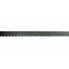 Gulleted-edge band knife for cutting non-metallic materials. Length: 25 ft 11-1/2 in. Suitable for cardboard, cork, foam, paper, rubber, and soft plastic in packaging, insulation, and rubber fabrication applications.