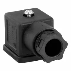 This plastic Din connector is designed for use with Solenoid B on manifold valves. It provides a secure electrical connection in hydraulic and pneumatic systems for valve actuation.