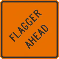 Aluminum sign, 0.080 in thick, with Engineer-grade retroreflective orange sheeting. Nominal size 36 in x 36 in. Complies with MUTCD type W20-7D for temporary traffic control in work zones, alerting drivers to a flagger ahead