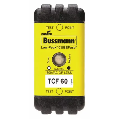 BUSSMANN Fuse: Class CF, TCF Series, Time-Delay, 60 A, 600 V AC, 300 V DC - Time-Delay Cube Fuses