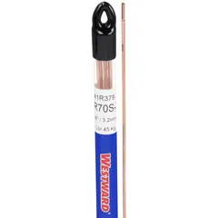 Carbon steel filler rod for TIG welding of carbon steel base metals. Measures 1/8" x 36" in a 1 lb package. As welded, provides a yield strength of 58 ksi and a tensile strength of 70 ksi. Suitable for fabrication, repair, and structural welding applications.