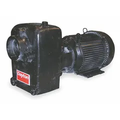 Self-priming centrifugal pump with 5 to 7-1/2 HP motor, TEFC enclosure, and 3-inch intake/discharge connections. Operates on 208-230/460V AC, delivering up to 90 ft head. Suitable for transferring water and thin liquids in industrial, agricultural, and municipal applications requiring self-priming capability.