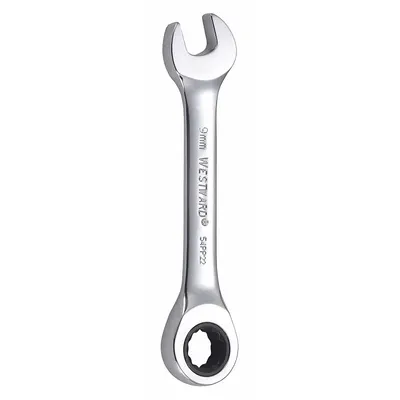 WESTWARD Combination Wrench: Alloy Steel, Chrome, 9 mm Head Size, 3 1/2 in Overall Lg - Metric 12-Point Ratcheting Combination Wrenches