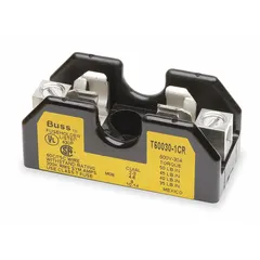 This BUSSMANN fuse block is a 1-pole open block design for UL Class T fuses. It is rated for 600 V AC and features screw-type terminals. The non-indicating design is suitable for industrial power distribution, panel building, and equipment protection applications requiring high-current, fast-acting fuses.