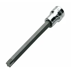 This Torx bit socket features a 3/8 in drive and a T40 Torx tip with a 5 in overall length. It includes a replaceable insert. Used for driving T40 Torx fasteners in assembly, maintenance, and repair tasks.