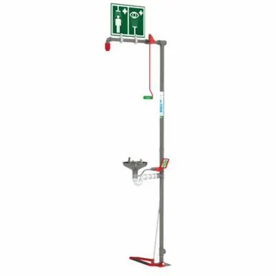HUGHES SAFETY Floor-Mount Shower with Eyewash - Floor-Mount Showers with Eyewash