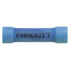 Vinyl-insulated butt splice connector for permanently joining two wires end-to-end. Accepts 16 AWG to 14 AWG wire, rated 600 V. Pack of 1,000 pieces. Suitable for general electrical wiring and splicing applications.