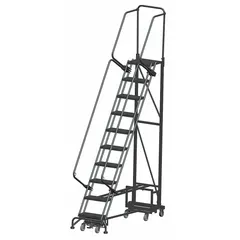 This unassembled steel ladder features a weight-actuated step lock and antislip steps for secure climbing. With double handrails and a 5.8 ft platform height, it provides stable elevated access in warehouses, stockrooms, and industrial facilities. The gray finish and non-foldable design suit stationary use. Manufacturer part number: NAV-7RS.