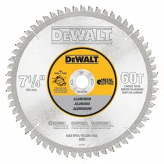 This 7-1/4 in circular saw blade features 60 carbide teeth with a 0.08 in cut width and 5/8 in arbor. Designed for cutting aluminum and soft metals in metal fabrication, construction, and renovation applications.