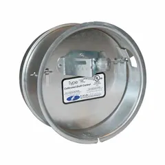 Single-acting barometric draft control damper for oil fuel systems. Fits 8 in, 9 in, and 10 in duct diameters with press-fit connection. Overall length 12 1/4 in. Used to regulate draft pressure in flue pipes for stable combustion.