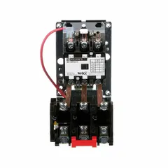 Non-reversing magnetic motor starter with thermal overload protection for 3-phase motors. Rated 20 A, 3 poles, 480V AC coil. Requires three thermal units (not included). Suitable for starting and protecting motors in conveyors, pumps, compressors, and other industrial equipment.