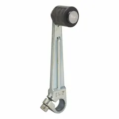 Fixed roller lever accessory for limit switches, with a rotary lever roller actuator and outside offset roller position. Maximum arm/operator length of 3 inches. Compatible with TELEMECANIQUE SENSORS 9007C series limit switches. Used for position detection of moving parts in industrial machinery and automation systems.