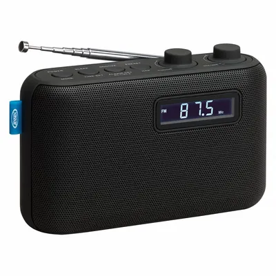 JENSEN Radio: Black, Battery, 1 Speakers, LCD, Digital, Battery/Plug Outlet - Portable Radios