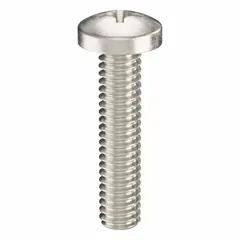 Pan head machine screws with #8-32 thread, 3/4 in length, made from 18-8 stainless steel with a plain finish. Phillips drive with #2 drive size. Supplied in a 50-piece pack. Used for fastening metal parts, electrical enclosures, and machinery components where a low-profile head and corrosion resistance are required.