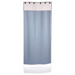 This institutional shower curtain system is constructed of plastic and features a hook-and-loop mounting style for quick installation. Suitable for commercial settings such as hospitals, nursing homes, and locker rooms where frequent use and cleaning are expected.