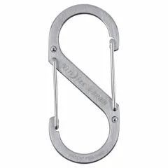 This load-rated S-hook double snap hook is constructed from stainless steel with a wire gate opening. It has an overall length of 3 1/2 inches. Suitable for securing and organizing gear, tools, or equipment in light-duty industrial, outdoor, or workshop settings where a corrosion-resistant connection is needed.