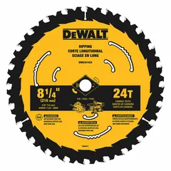 Ripping blade for wood-cutting with 24 teeth, 0.07 in cut width, and 5/8 in arbor. Designed for fast cuts along the grain in lumber and sheet goods. Suitable for construction and carpentry tasks.