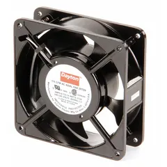 Square axial fan with polybutylene blade, delivering 87 to 99 cfm at 0.000 in static pressure. Measures 4 11/16 inches in height and 1 1/2 inches in depth. Features terminal connections and IP20 rating. Suitable for cooling and ventilation in electronic enclosures, control panels, and small equipment.