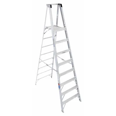WERNER Platform Stepladder: 8 ft Ladder Size, Aluminum, 300 lb Load Capacity - Lightweight Aluminum Platform Stepladders
