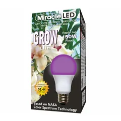 This A21-shaped LED grow bulb operates at 120V and provides a blue spectrum tailored for fruiting stages of plant growth. With a 150W incandescent watt equivalency, it supports indoor horticulture applications such as greenhouses and hydroponic setups.
