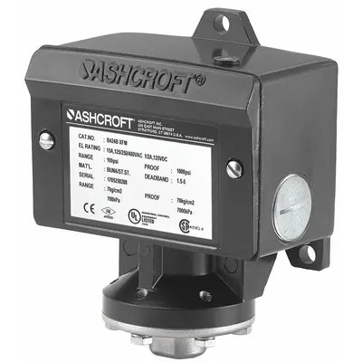 ASHCROFT Pressure Switch: 1.5 psi – 15 psi, B Series, 4 Pressure Connection Ports - Hazardous-Location Machine Tool Pressure Switches