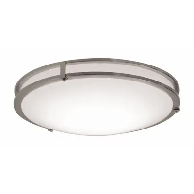 LED Flush Mount: 24 in Dia, Satin Nickel, 5 in Ht, 3,100 lm, 2700K/3000K/3500K/4000K/5000K - Carlisle Flush-Mount Lights