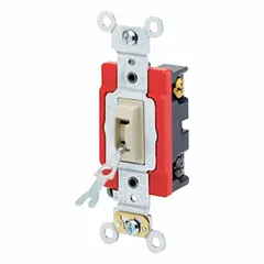 This LEVITON locking wall switch is a 4-way, maintained switch rated for 120/277V AC and 20 A. The non-illuminated ivory switch is suited for industrial and commercial applications requiring secure, maintained switching action for lighting or equipment control.