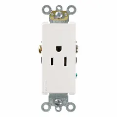 General purpose single receptacle outlet rated 125V AC, 15A with NEMA 5-15 configuration. White finish, 2-pole/3-wire grounding type. Suitable for standard power connections in residential and light commercial settings.