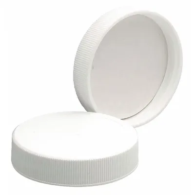 WHEATON Cap: 51 mm Dia, White, Polypropylene, PTFE Faced Polyethylene - Screw On Caps