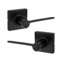 This KWIKSET office lever lockset is ADA compliant, featuring a Rose trim and Black Painted Zinc finish. It is designed for interior commercial doors requiring lever operation for accessibility. The lockset provides passage or privacy locking suitable for office environments.