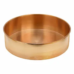 Brass sieve pan with 12-inch diameter and 3 1/2-inch overall depth. Designed for use with standard 12-inch test sieves in particle size analysis and material separation applications.